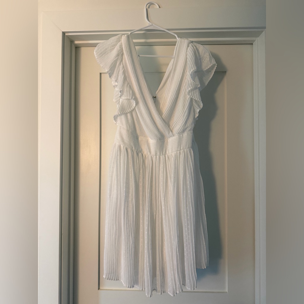 Express White Chiffon Maxi Dress With Flutter Sleeves